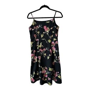 Floral Black Spaghetti Strap Dress - Size 10